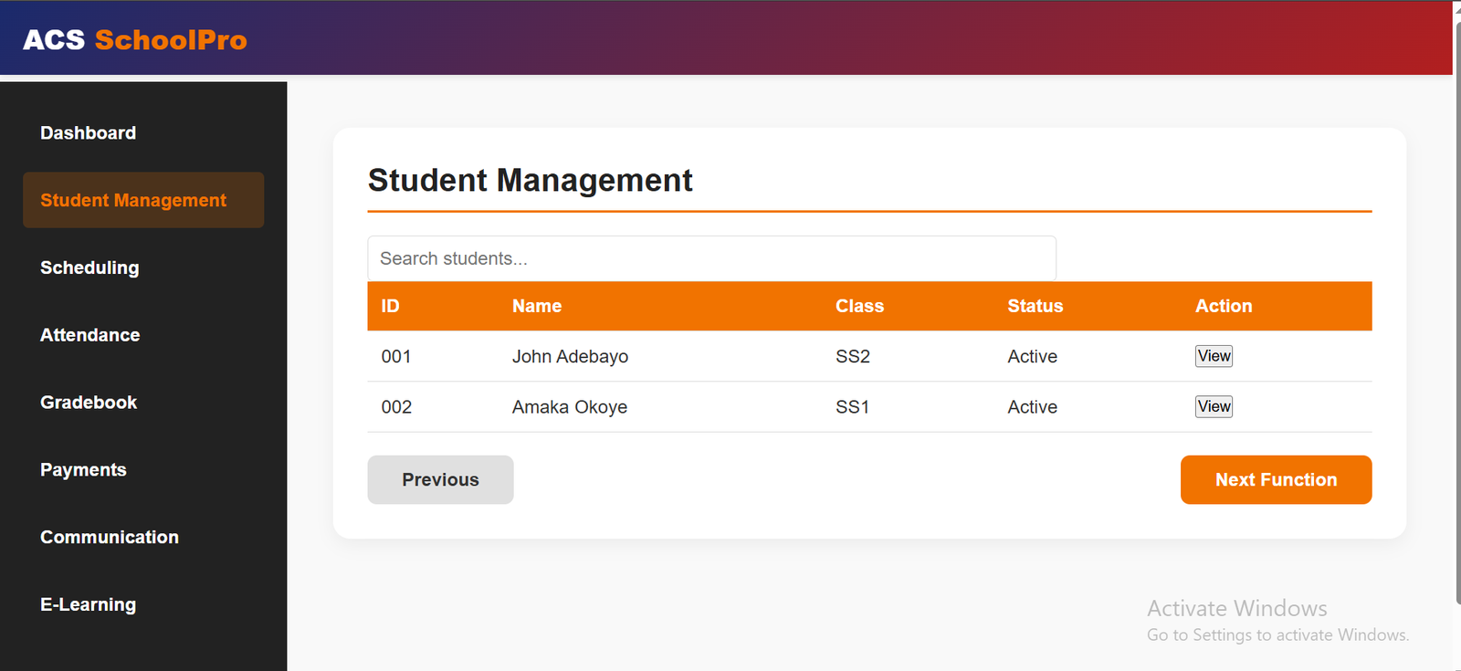 School Management System Diagram